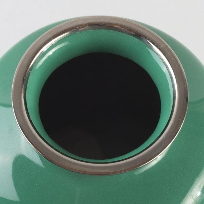 七宝焼 安井幸晴作 牡丹文 花瓶 唐木台付 共箱 V 9556