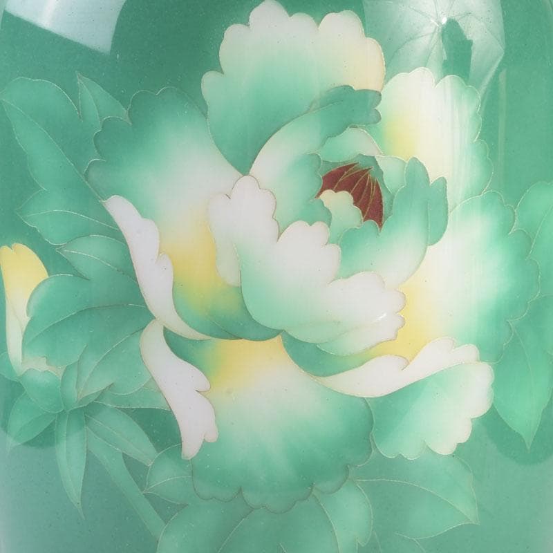 七宝焼 安井幸晴作 牡丹文 花瓶 唐木台付 共箱 V 9556