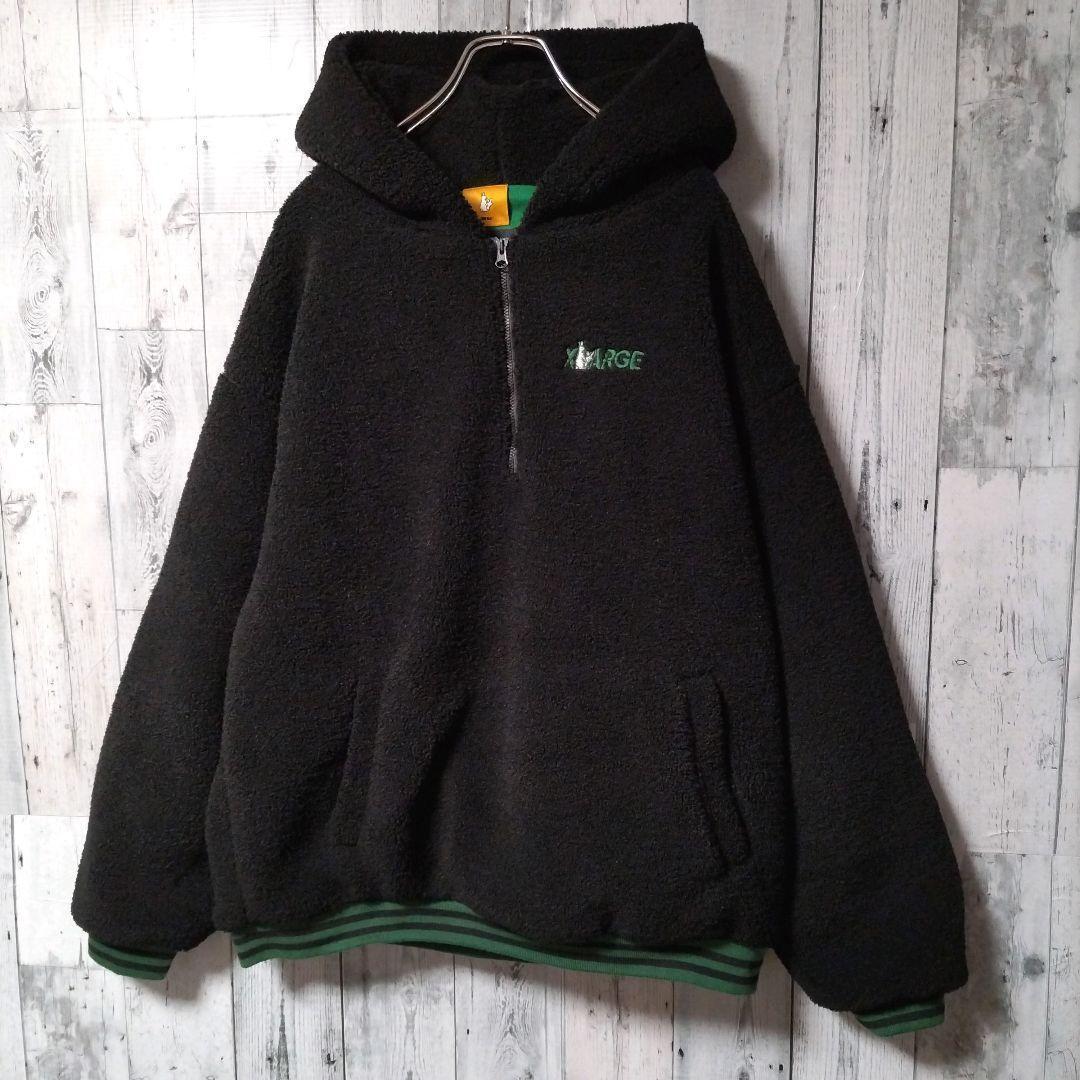 h63【希少XL】FR2×XLARGE 背面パイルロゴ ハーフジップボアパーカー
