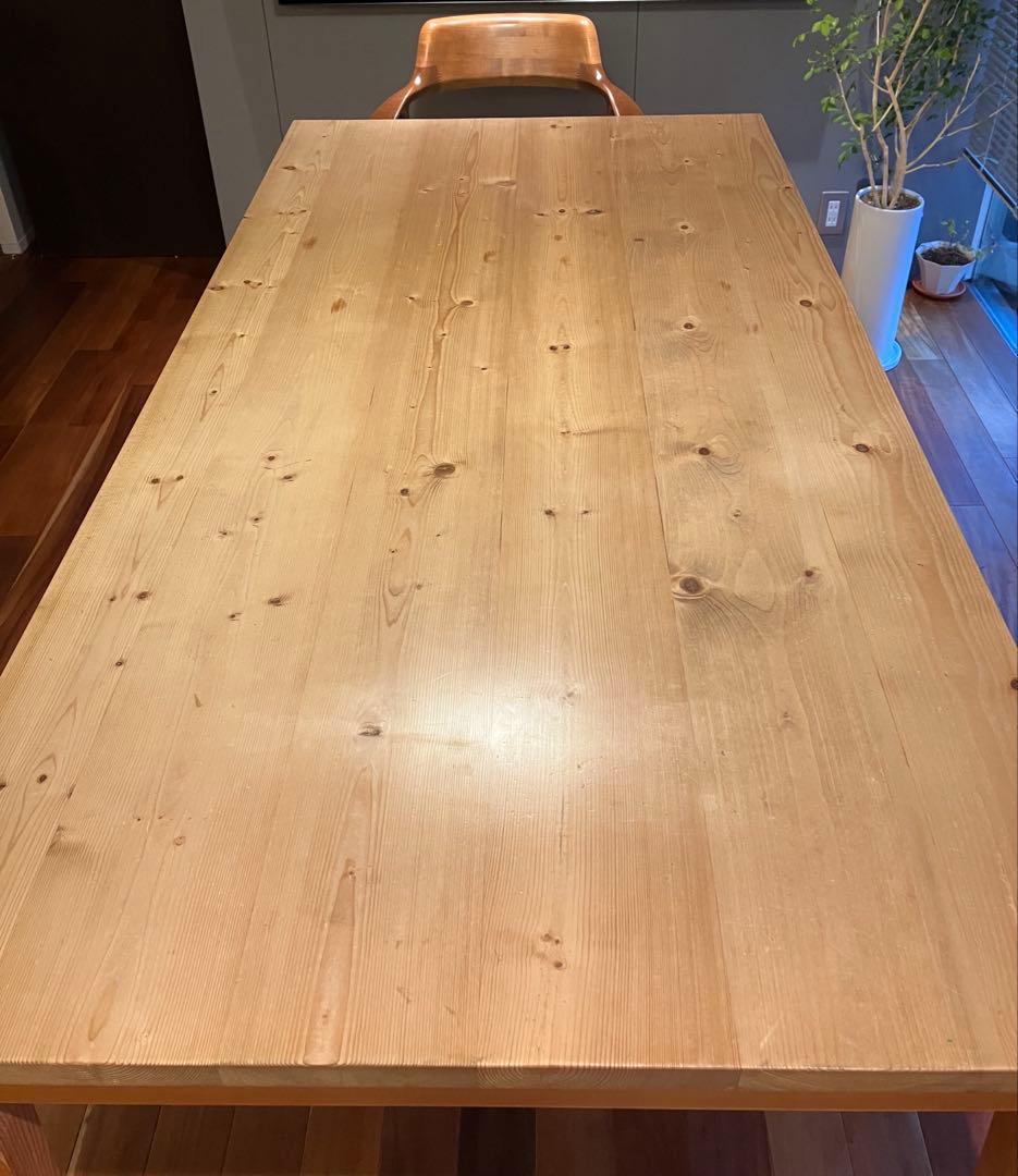 無垢材木製ダイニングテーブル 引き出し付き