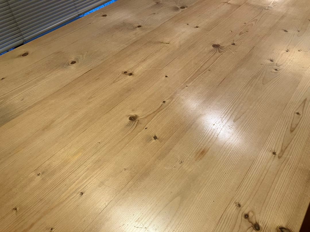 無垢材木製ダイニングテーブル 引き出し付き