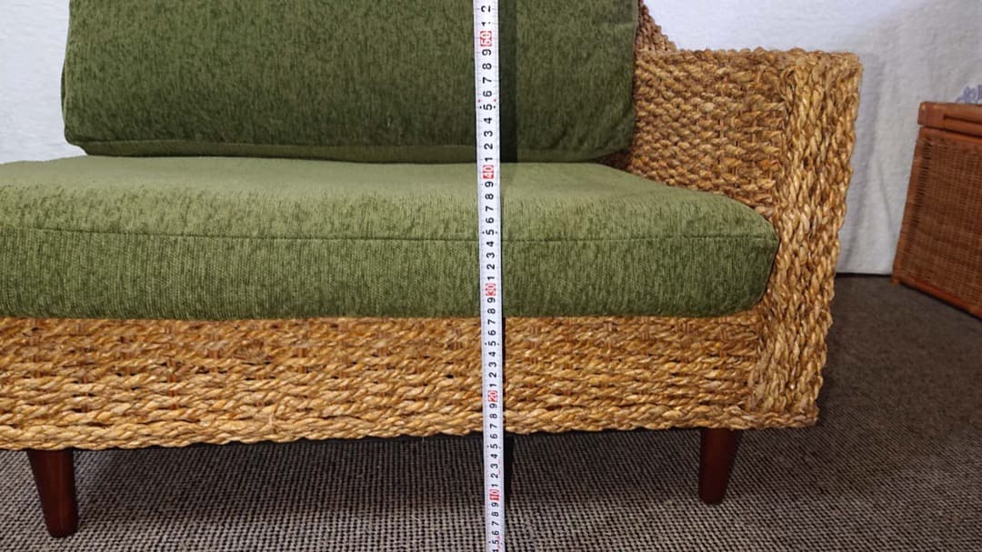 籐製　꧁籐家具꧂　大型ソファー　アジアン　　クッション付　アンティーク レトロ