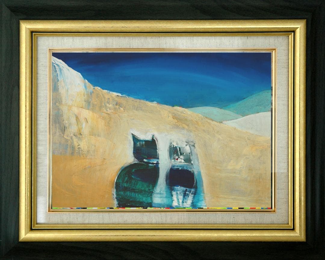 油絵 菅家令子 絵 絵画インテリア額付(青緑＋金色の枠) F6-071019 猫 油絵 菅家令子絵 絵画インテリア額付(青緑＋金色の枠)F4-072719猫