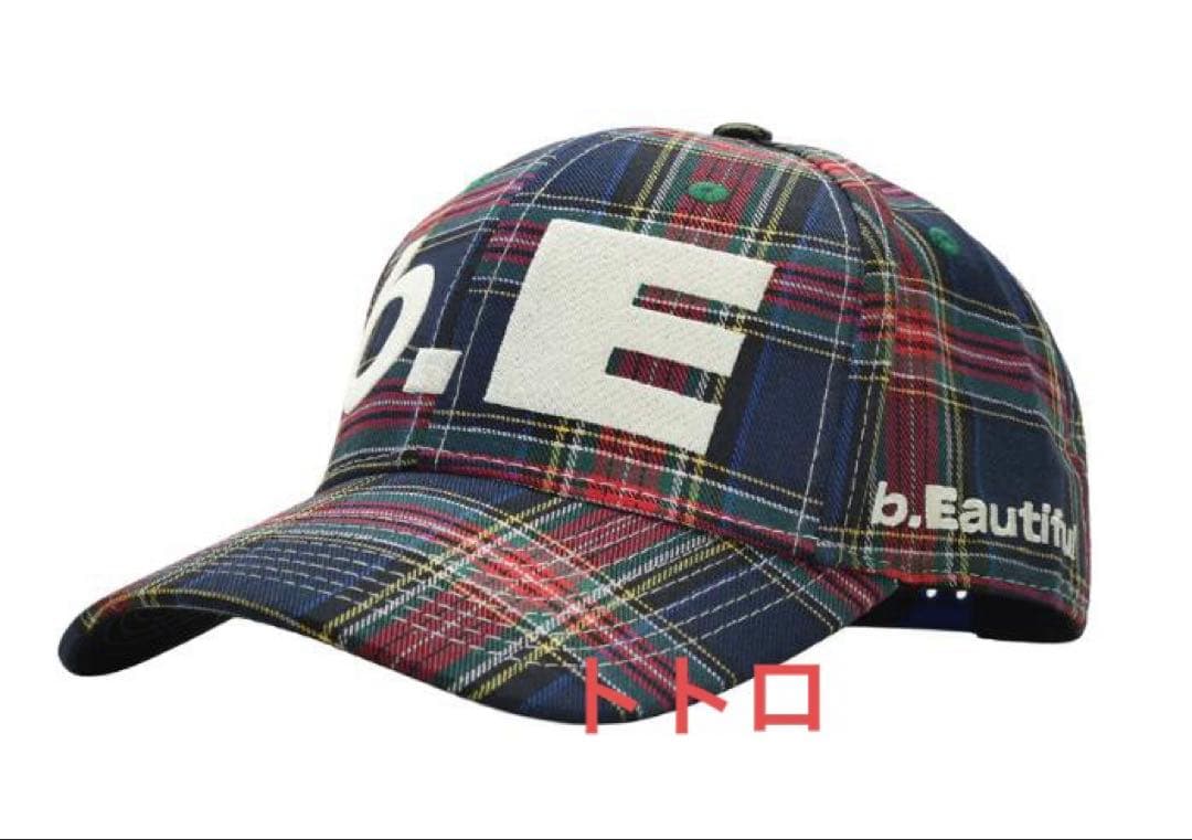 b.eautiful b.E Hat Blue Plaid White Cap メンズ