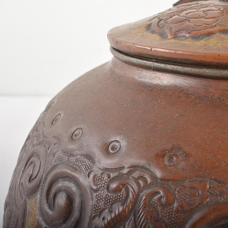 煎茶道具　銅製鎚起　花文　湯沸し　水次　薬缶　M　R6809