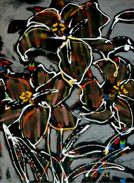 油絵 菅家令子 絵 絵画 インテリア 額付(銀) F4-090416 花 ゆり