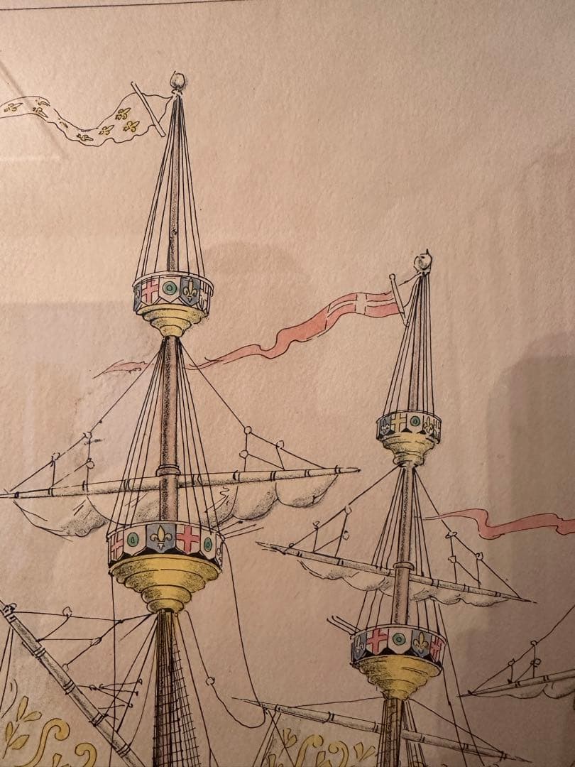 イギリスビンテージ　帆船エッチング