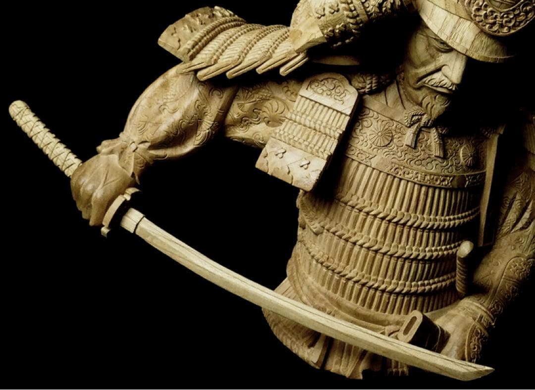 楠木正成像　SHOGUN 将軍　日本の武将　木彫作品　壁掛け　箱あり