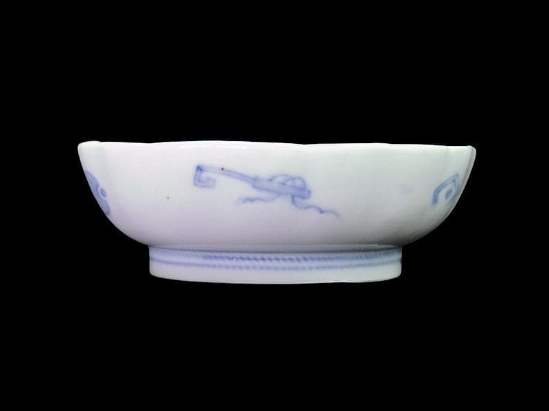 古伊万里　染付　巾着に宝尽くし　麒麟の図　膾皿　５客　129AS-CVv