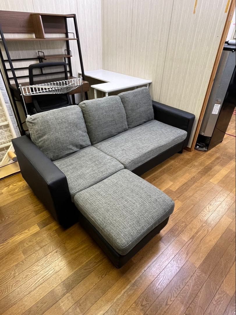 激安販売!! 3人掛けソファ カウチソファ オットマン付き オーヤマ