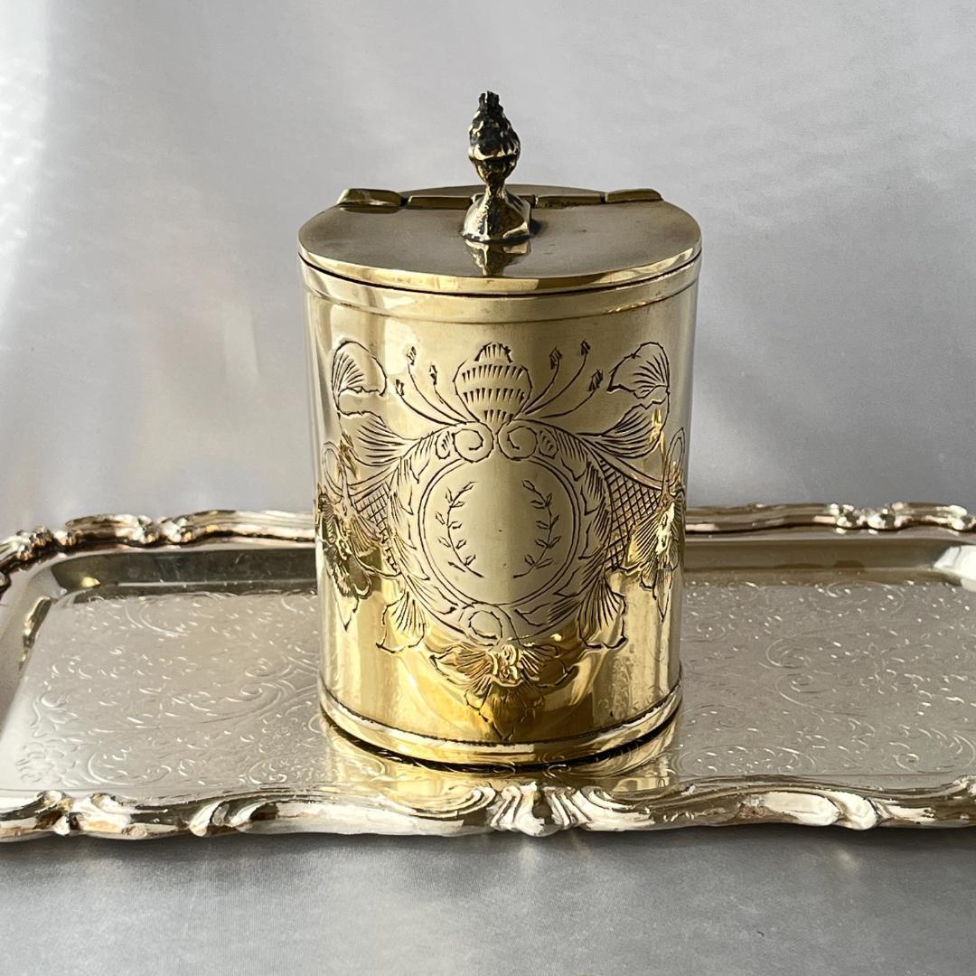 【英国】騎士のティーキャディー【シルバープレート】ゴールド