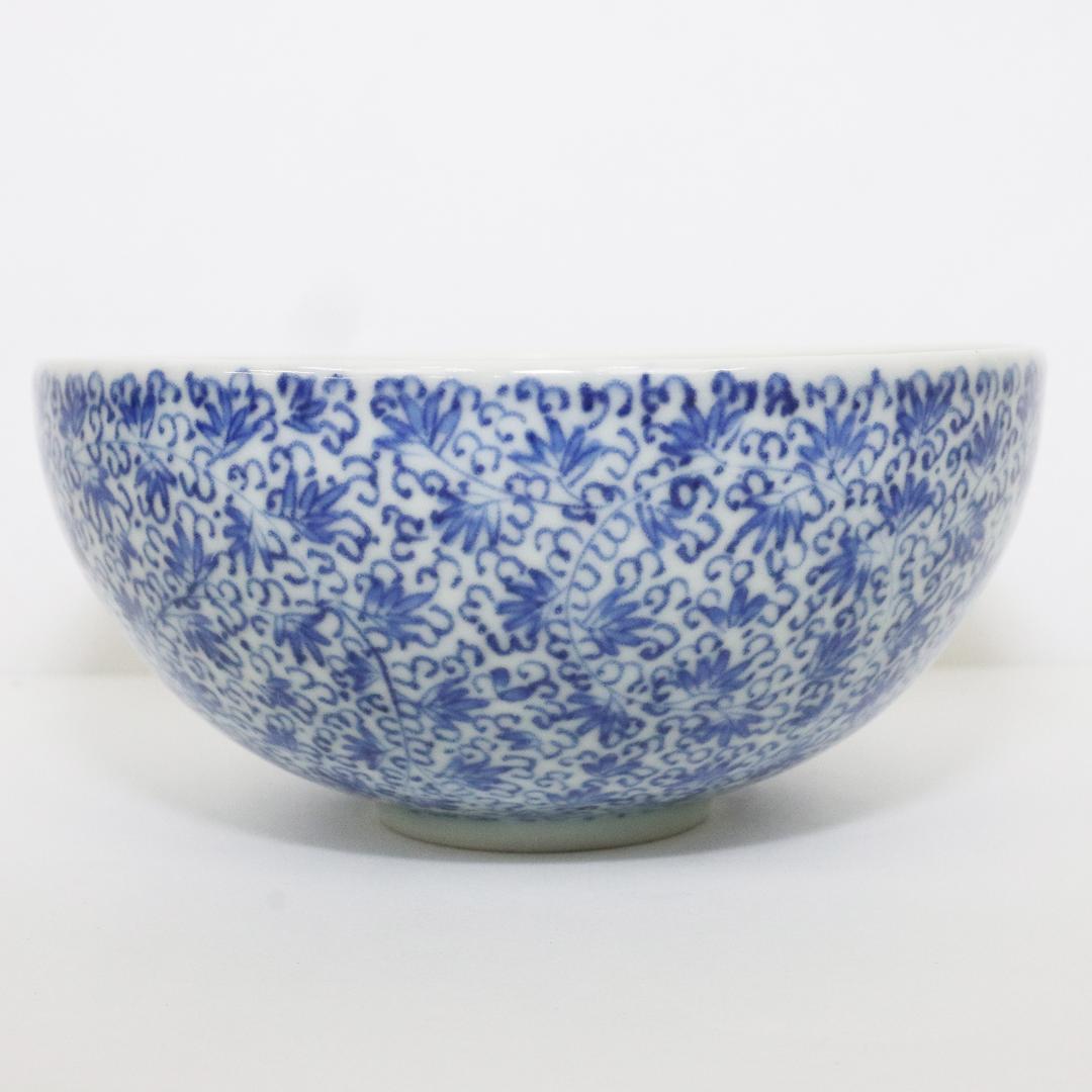 江戸期　古伊万里　染付　花唐草文　3.3寸　茶碗