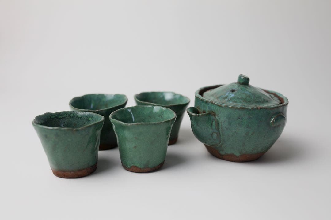 時代煎茶器 宝瓶 宝塚焼 萩焼 煎茶碗 茶盆 セット - メルカリ 時代煎茶