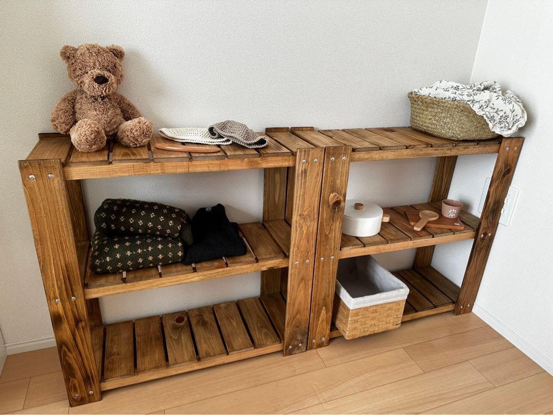 木製オープンシェルフ×2台セット 棚 収納 ナチュラル ハンドメイド 515