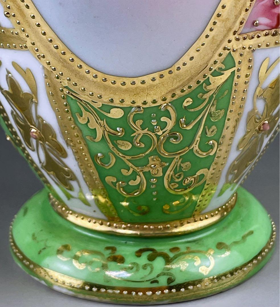 希少】オールドノリタケ 薔薇紋 ジュエル 金点盛り ビーディング 花瓶