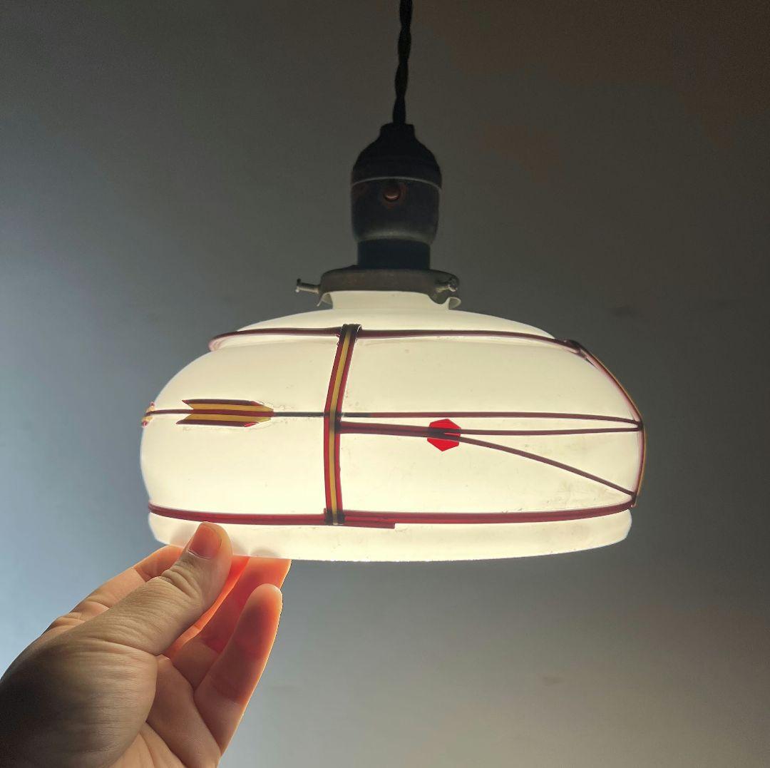 アンティーク 乳白色ガラスシェード ペンダントライト レトロ 大正