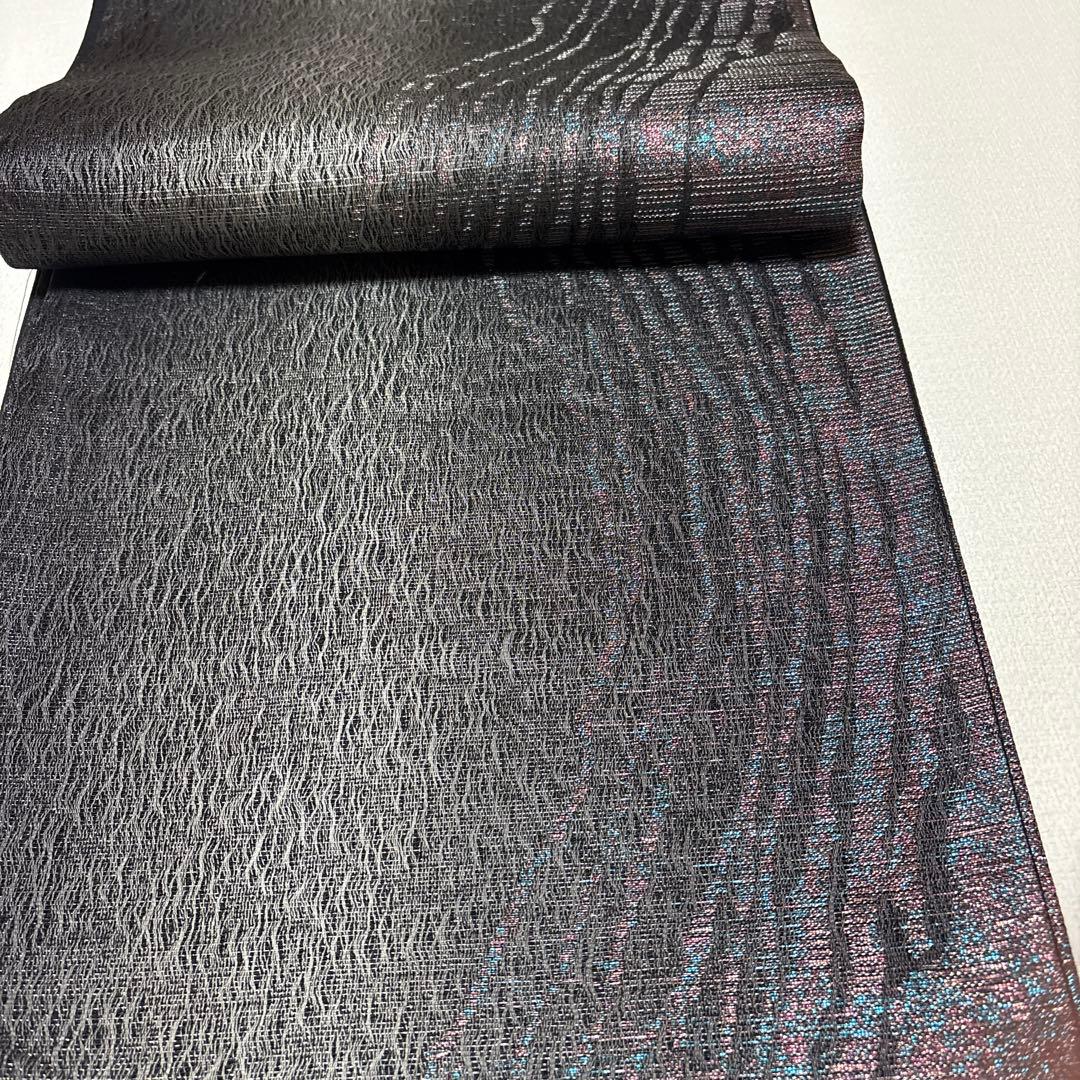 紋袋帯 IA52 黒とグレーの波模様 袋帯]西陣織 老舗 となみ織物 謹製 蛍光