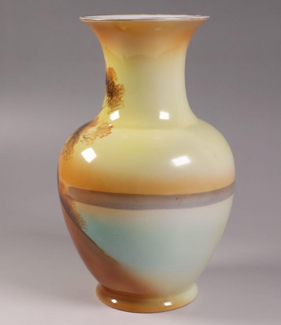 CM304】オールドノリタケ 湖畔の風景 花瓶 高21cm 夕焼け 花入 花器