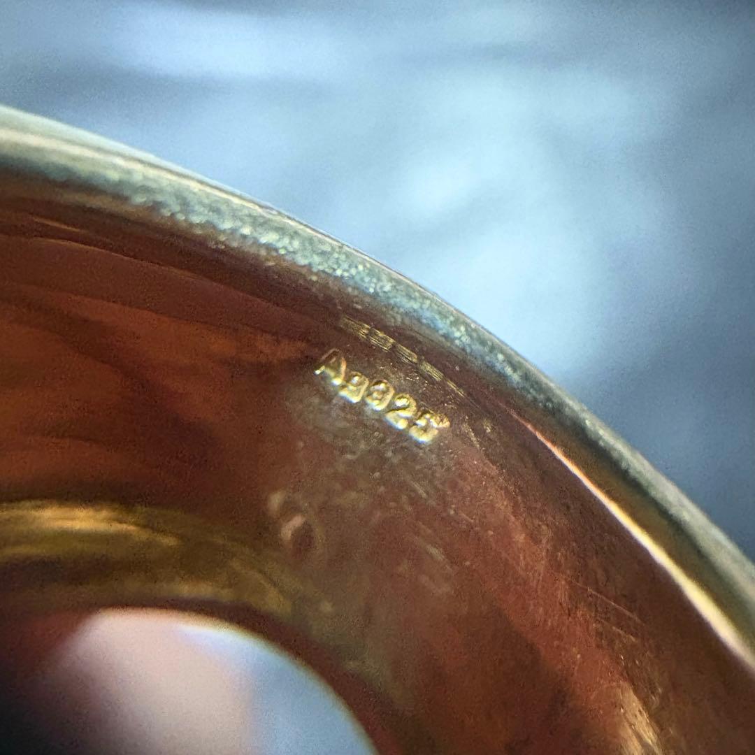 アクセサリー Vintage Silver Gold Wide Step Ring 925