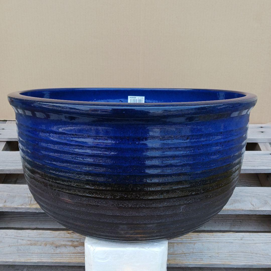新品 ∅50特大 陶器 睡蓮鉢 手造り メダカ鉢 難有 ラピスブルー 青 LDB