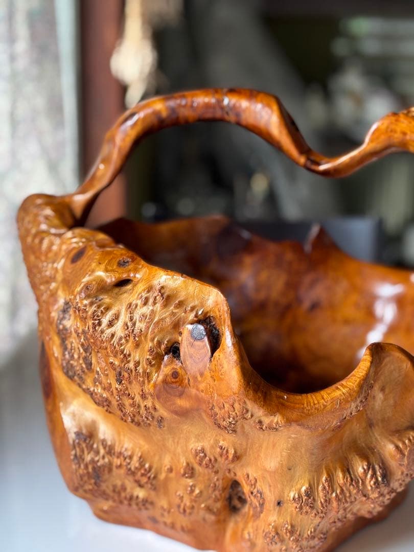 ヴィンテージ 天然木 くり抜き カゴ 切り株 バスケット カゴ 職人 工芸