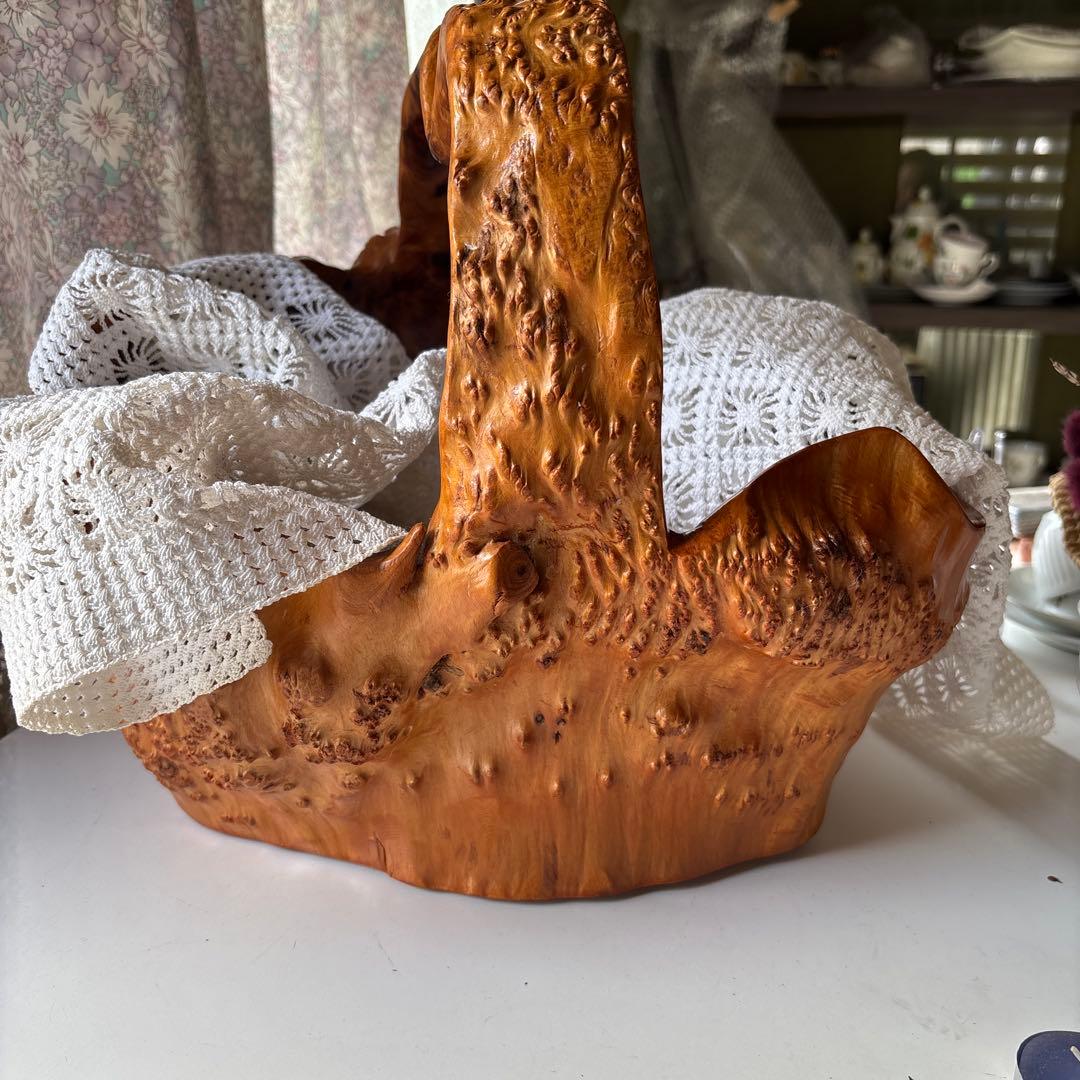 ヴィンテージ 天然木 くり抜き カゴ 切り株 バスケット カゴ 職人 工芸