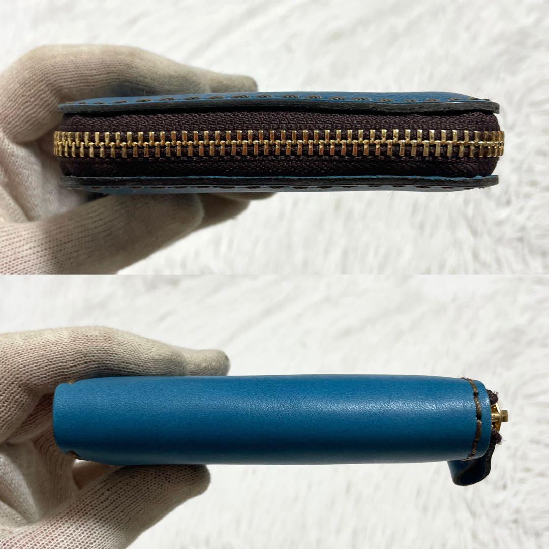 限定色/ヘルツ　財布　コンパクト　ラウンドファスナー　セルリアンブルー　レザー