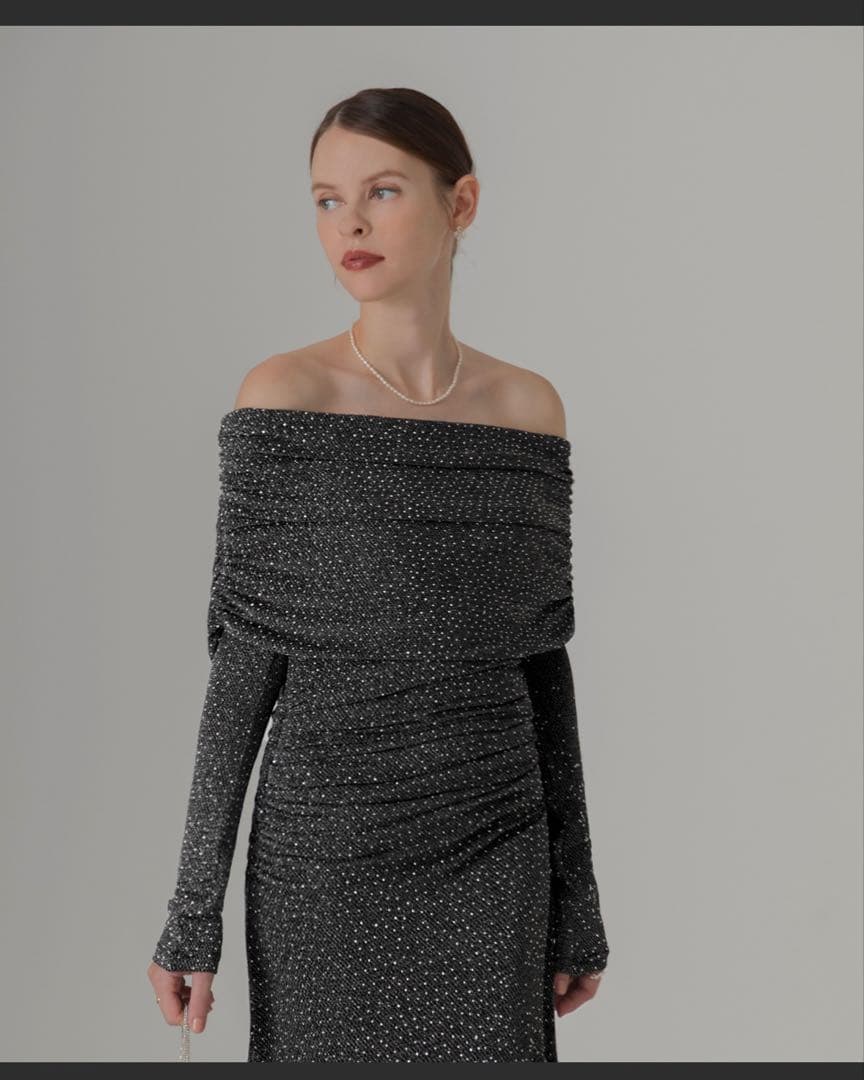 LEJAストーンオフショルダーアームカバー付2WAYマーメイドワンピースドレス