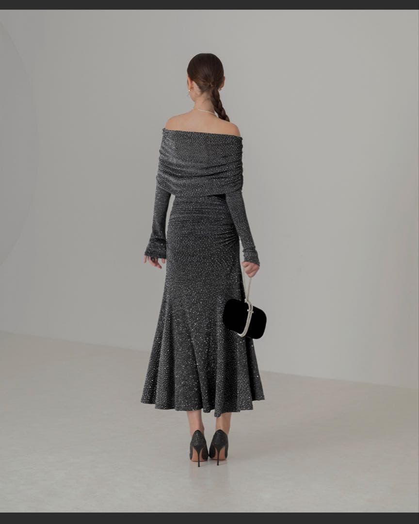 LEJAストーンオフショルダーアームカバー付2WAYマーメイドワンピースドレス