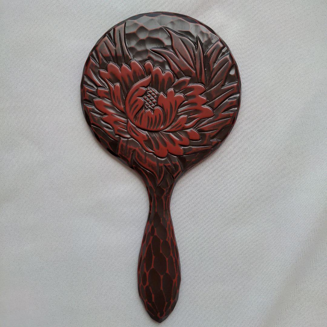 高級鎌倉彫　漆塗り 花柄 てかがみ 未使用品