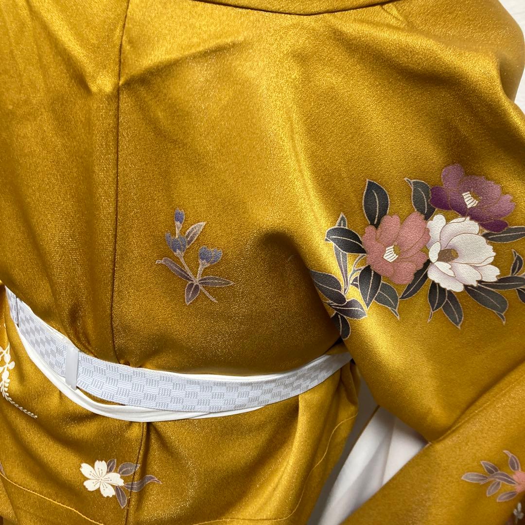 1回着用 振袖 牡丹 銀通し 大柄 トールサイズ アースカラー