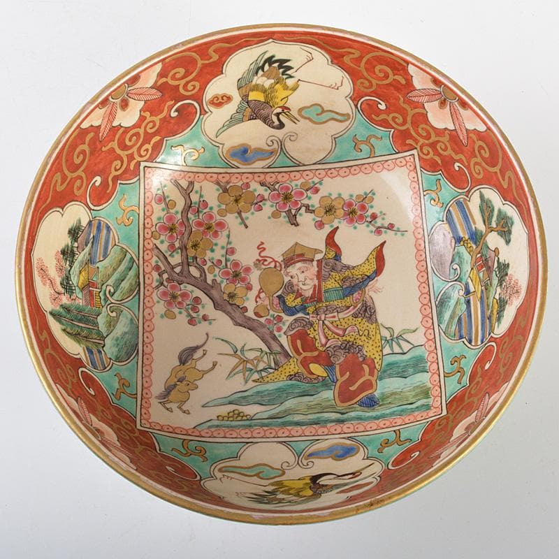 えびいち様専用 庄三造 赤絵 花鶴人物文 菓子器 鉢 時代