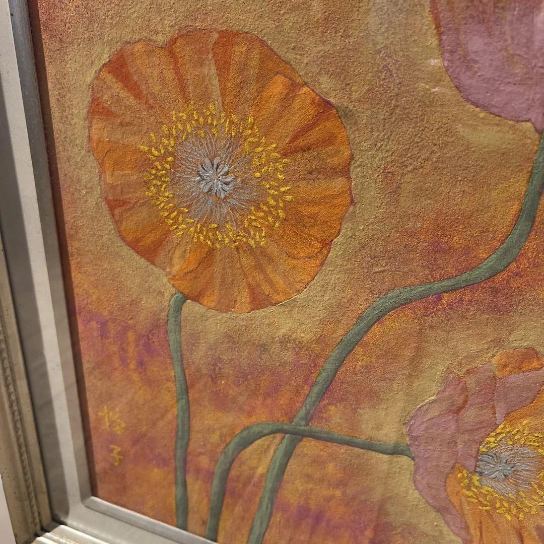 ポピー」 額装 悦子 額縁入り 水彩画 壁掛け インテリア コレクション