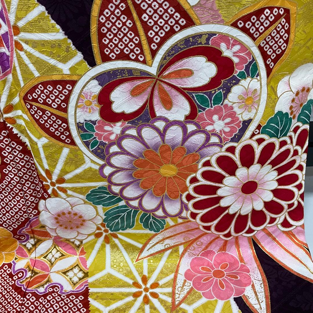 C31正絹 振袖 金駒刺繍 金箔 トールサイズ 極美品 着物