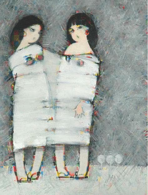 油絵 菅家令子 絵 絵画インテリア額付(白) F6-083211人物 雪国の子供