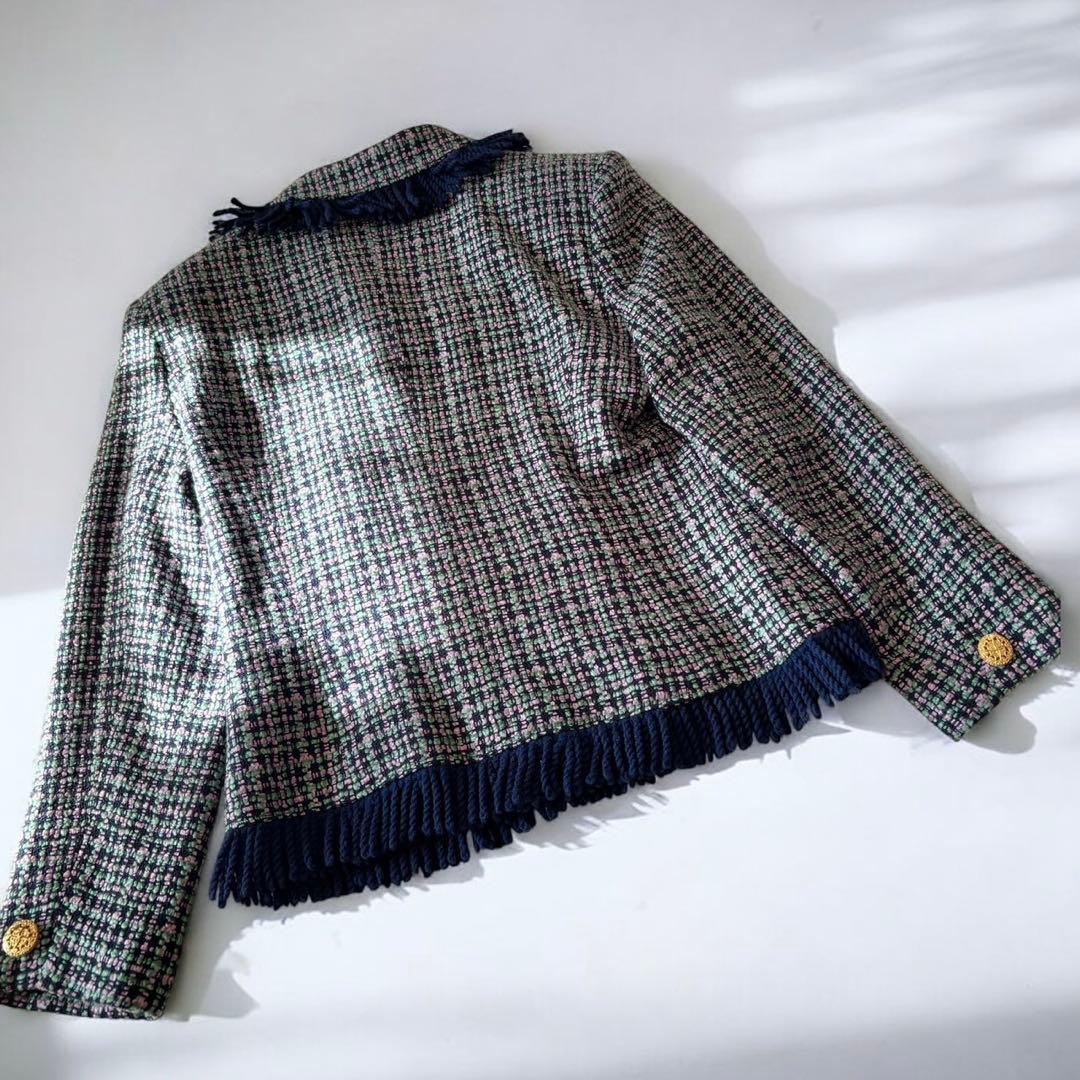 ミックスツイード　バブリースーツ　フリンジ　金ボタン　日本製