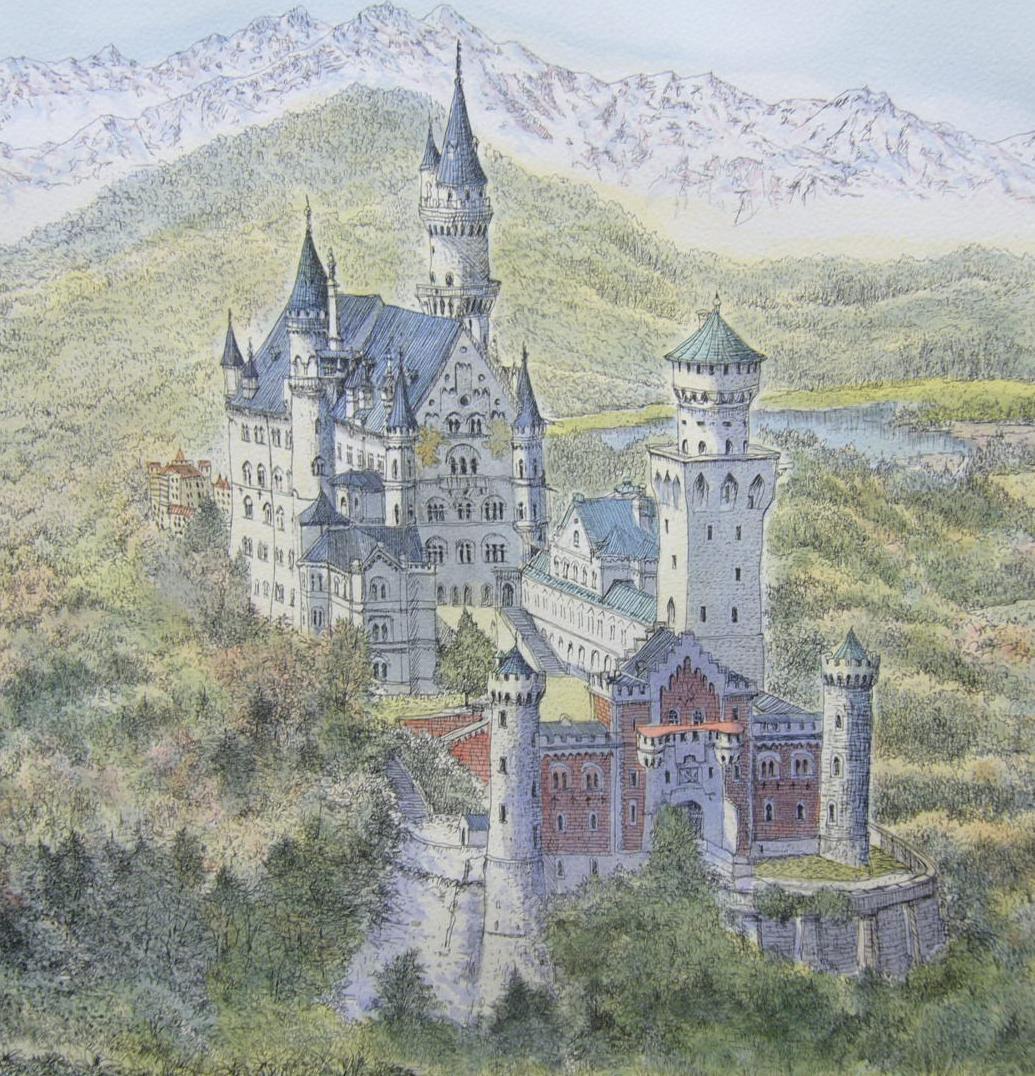 絵画 織田義郎 手彩色エッチング ノイシュバンシュタイン城 - メルカリ