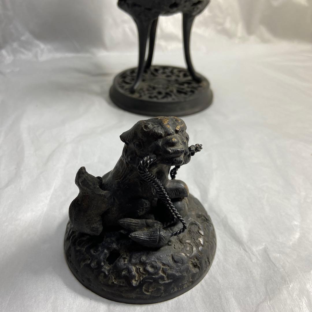 高岡銅器 金属工芸 三足 唐獅子香炉 仏教 透かし彫り 仏具 香道具