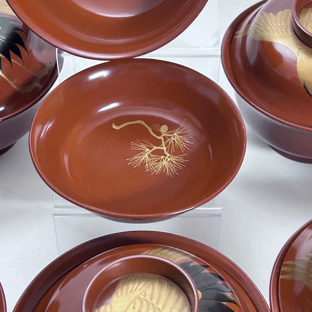 輪島塗 金蒔絵 松鶴 汁椀 吸物椀 10客 漆器