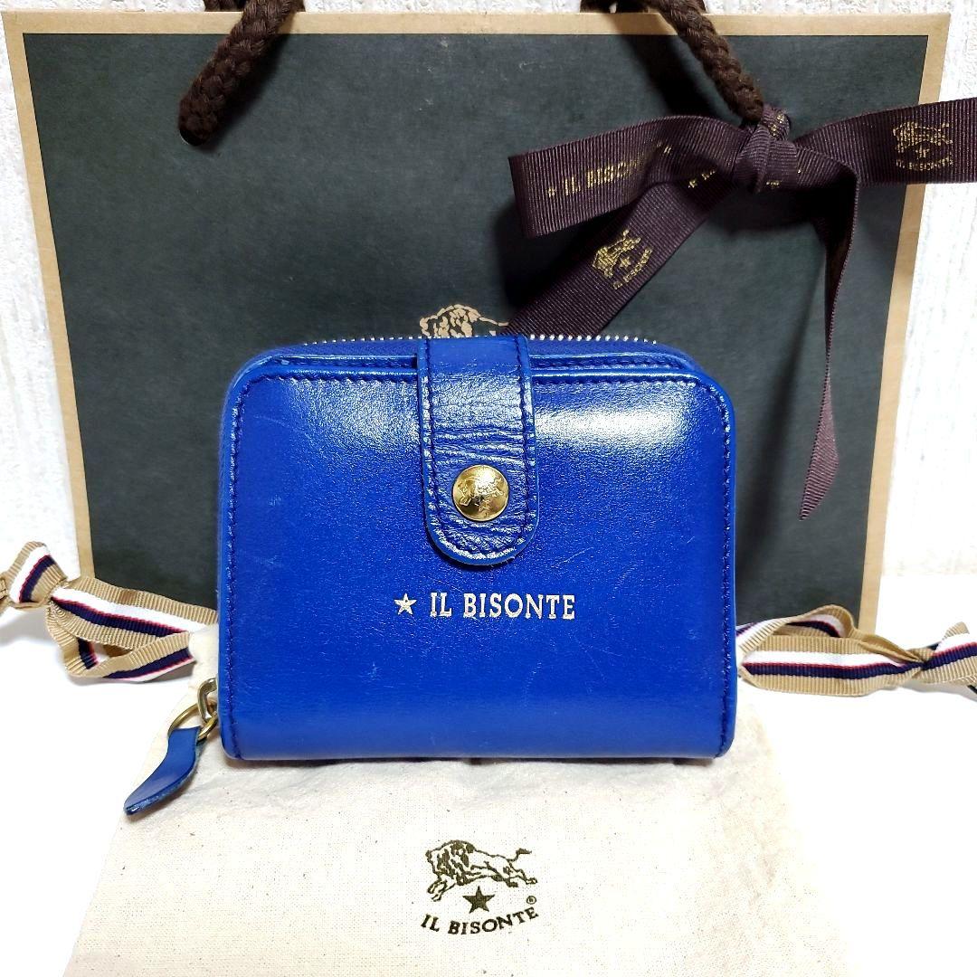 週末限定完売品　イルビゾンテ　二つ折り財布　ロイヤルブルー　ゴールド　牛革レザー noix_54232306541-ilb