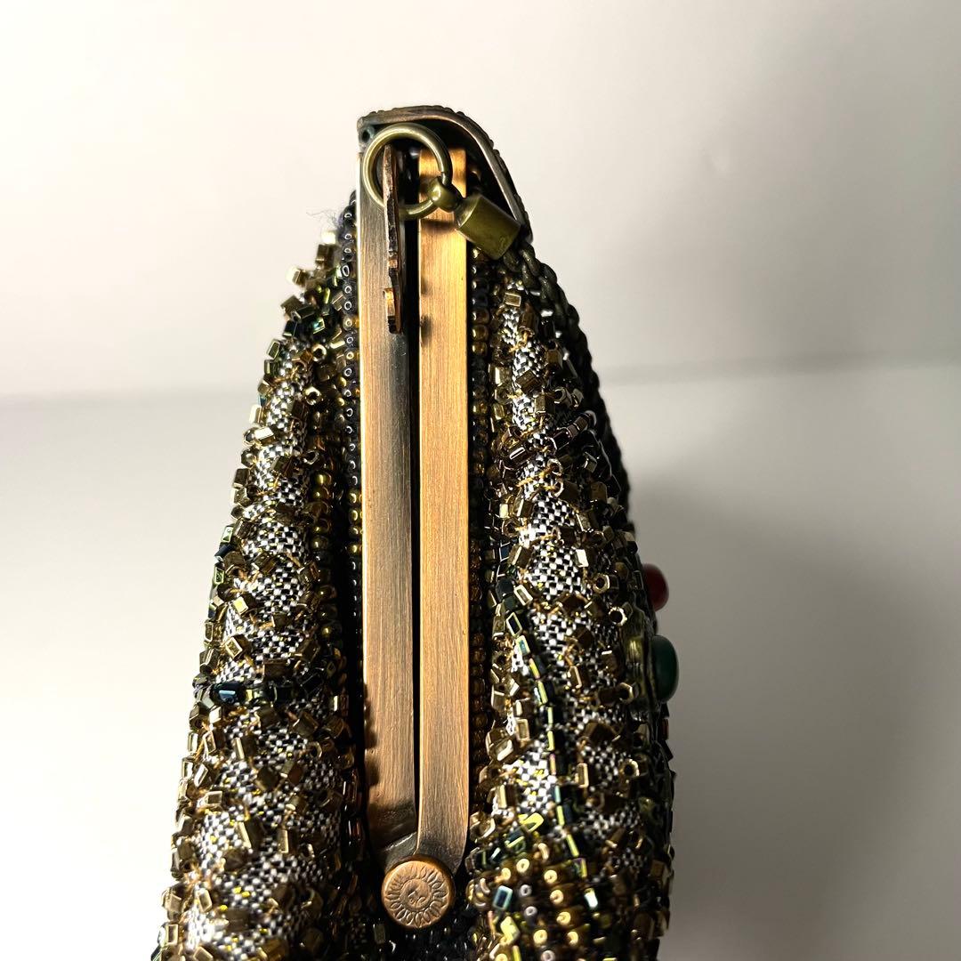 【美品】ルミーはしもと 総ビーズ ハンドバッグ がま口 皇室御用達