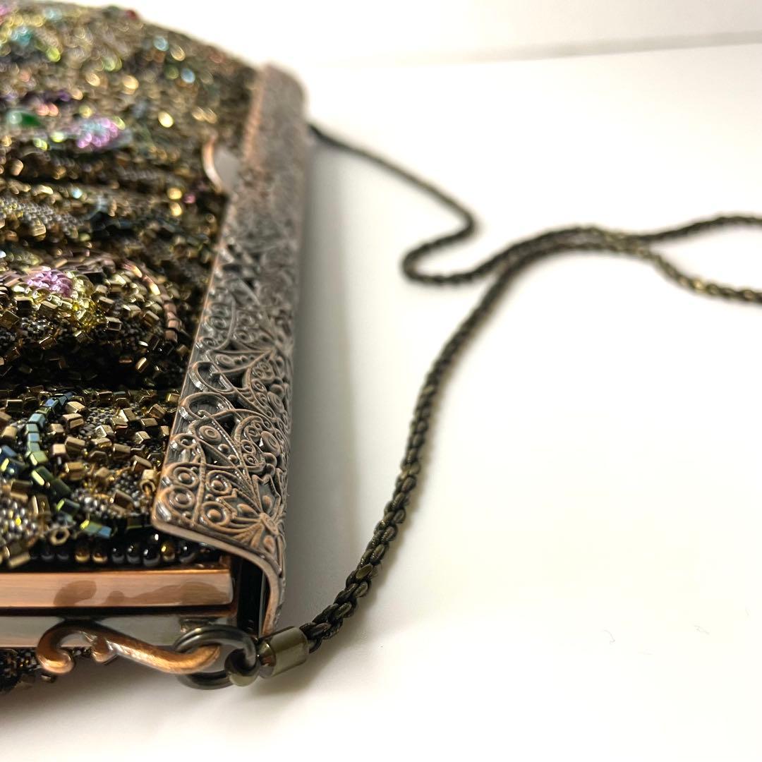 【美品】ルミーはしもと 総ビーズ ハンドバッグ がま口 皇室御用達