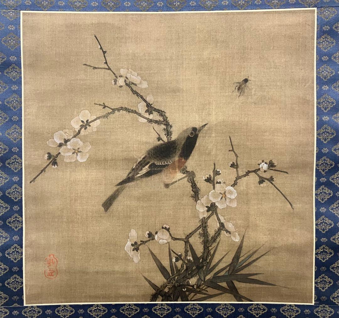 渡辺崋山【花鳥図】絹本 掛軸 識箱 - メルカリ