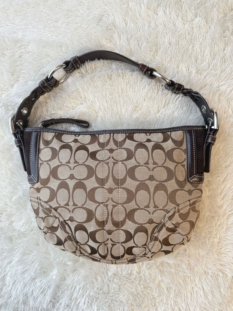 美品 COACH コーチ ワンショルダー バッグ シグネチャー ブラウン系