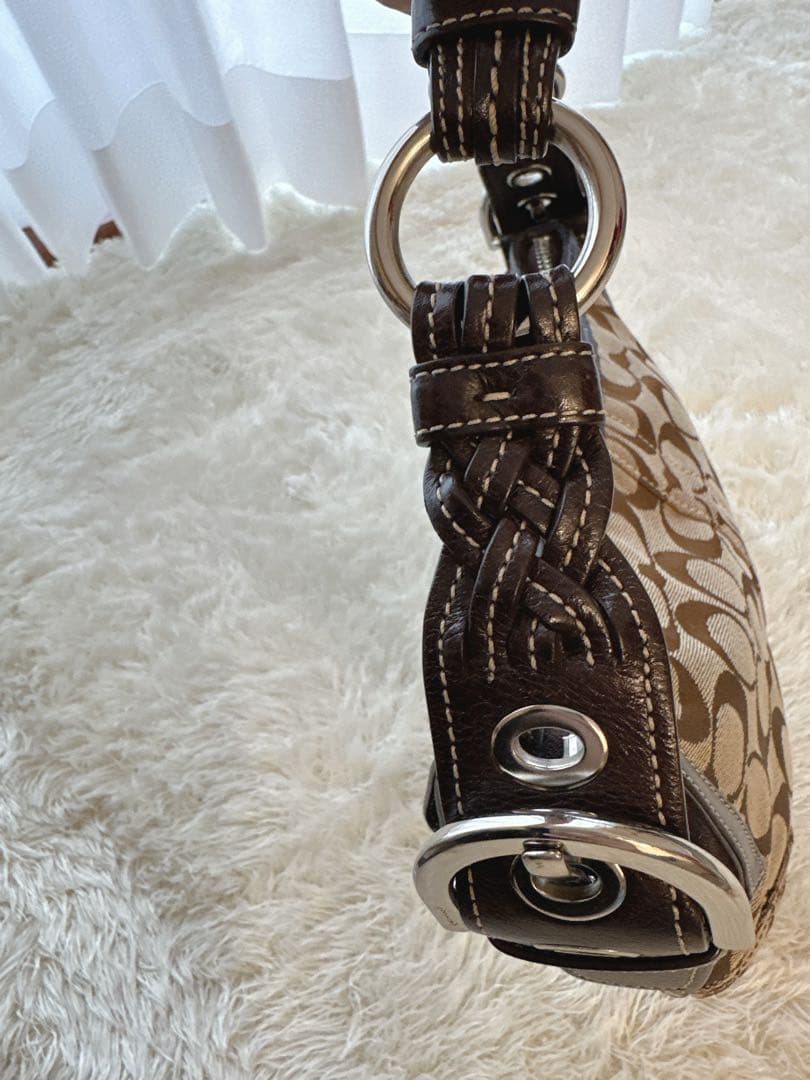 美品 COACH コーチ ワンショルダー バッグ シグネチャー ブラウン系