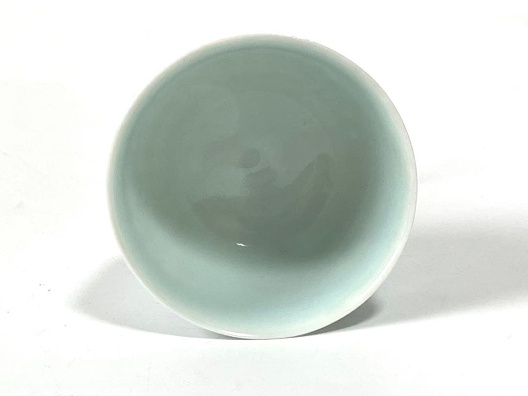 陶芸家　作家物　八木明　馬上杯　盃　杯　青白磁　鎬　箱なし
