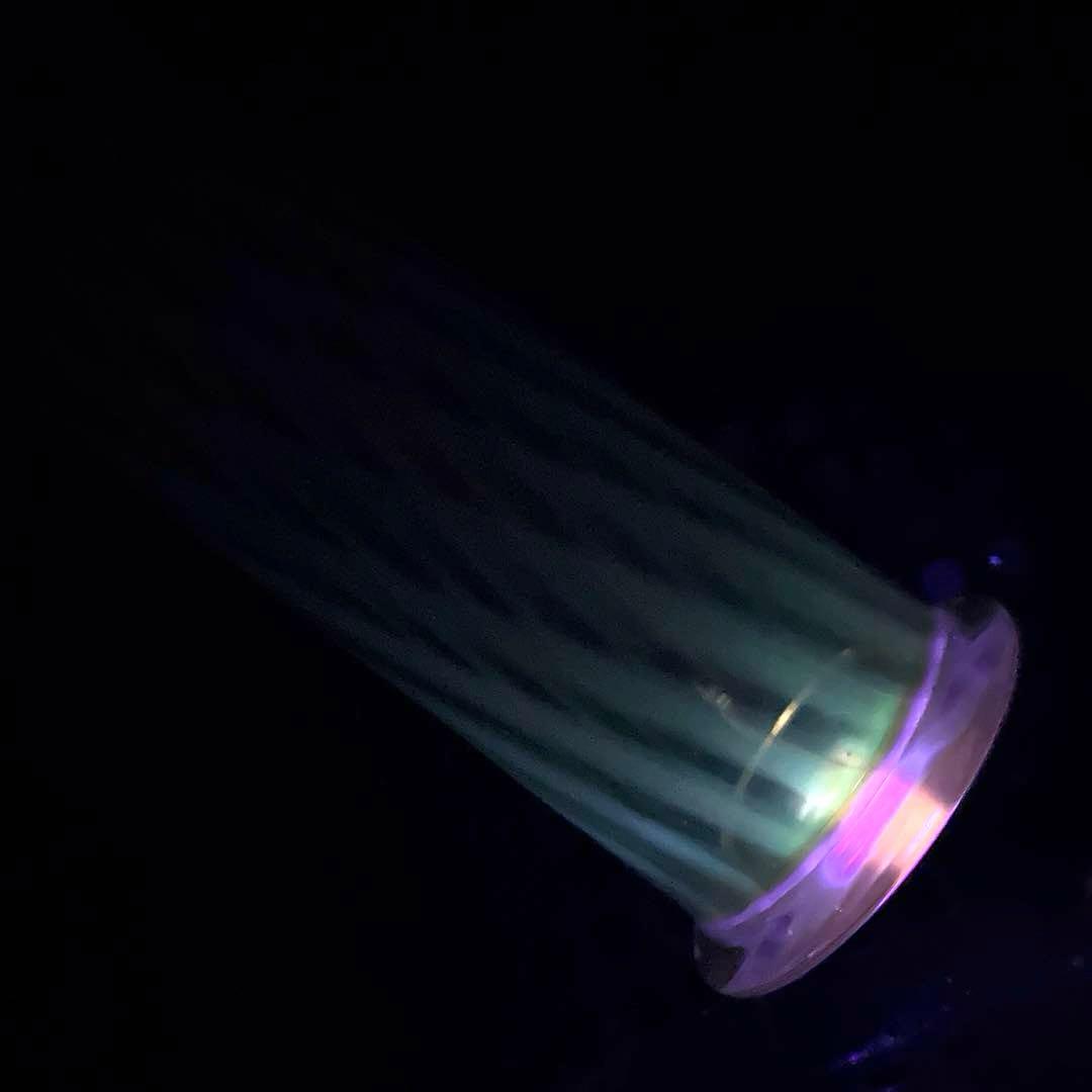 骨董 時代ガラス 希少 黄色乳白色 縞紋 筒型容器 花器 蓋は後付け