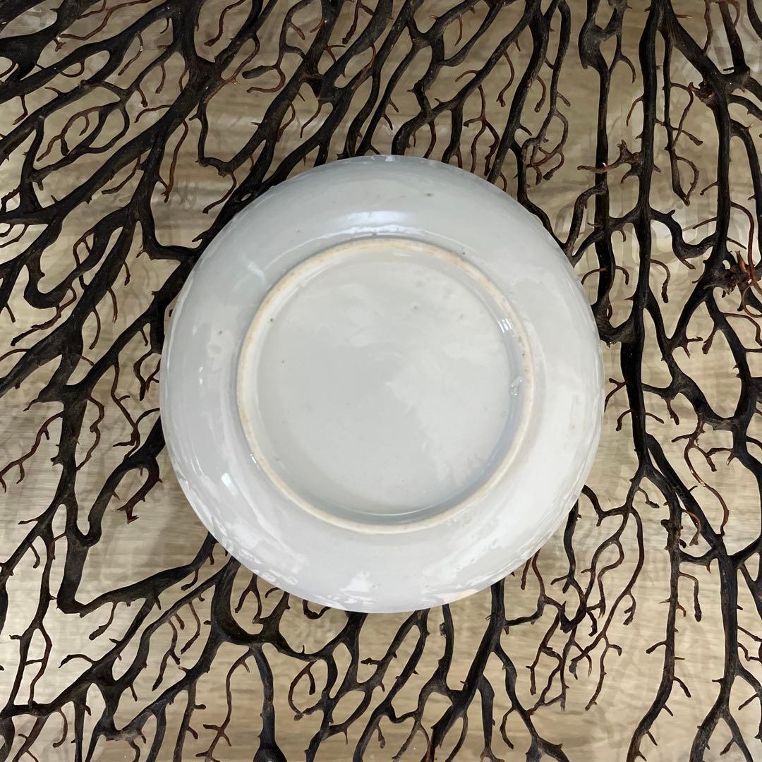 骨董 図変わり印判 希少 雪輪に福助 蓑亀 縁起図案 色絵印判 手塩皿 2