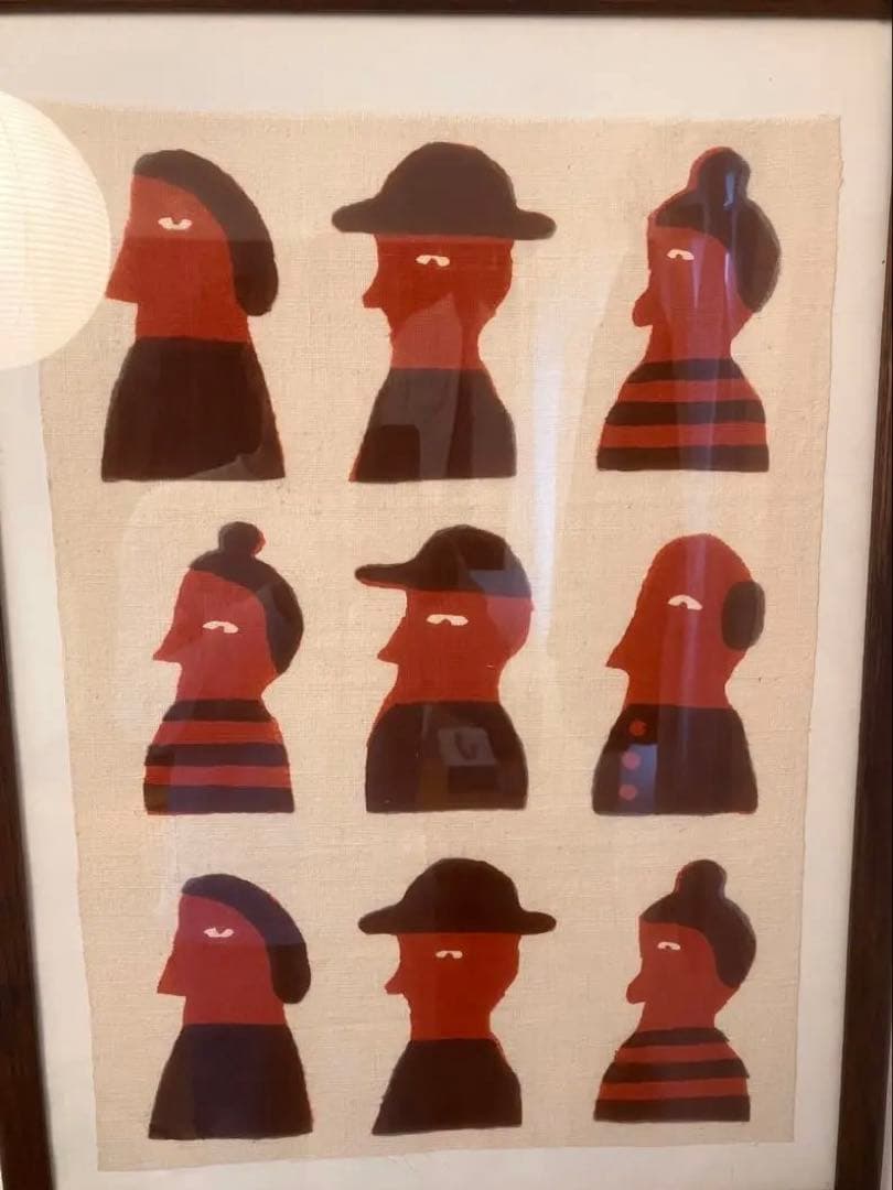 柚木沙弥郎 本染 染め布 型染絵 61×42 特大サイズ　民藝　民芸 染色家 柚木沙弥郎作 型染絵 染色画 額装 民藝 | coshiki