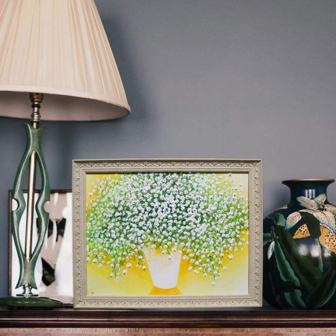 油絵 油彩 油彩画 絵 絵画 【カスミソウ】